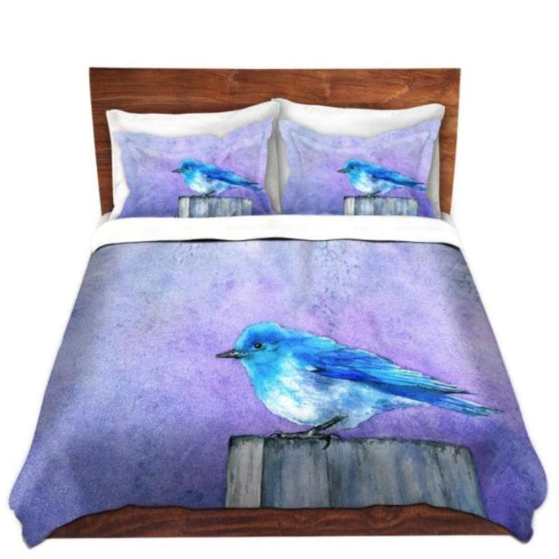 Bluebird Watercolor Painting  - Modern Bedding - Duvet or Comforter Brazen Design Studio Light Steel Blue