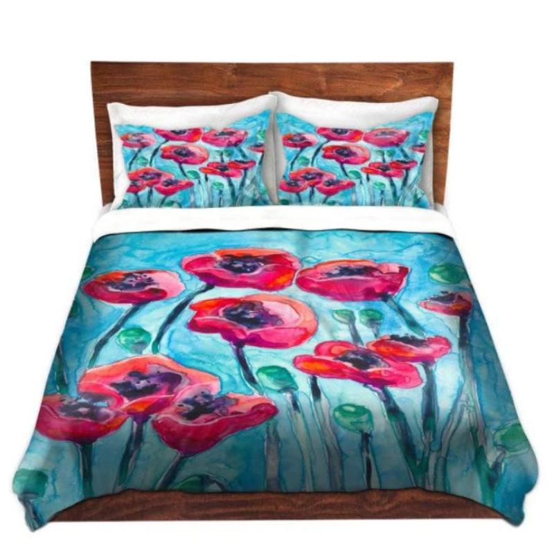 Poppy Sky Watercolor Painting  - Modern Bedding - Duvet or Comforter Brazen Design Studio Sky Blue