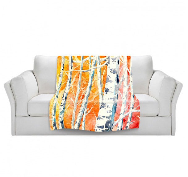 Fleece Blanket - Falling for Color Watercolor Painting - Home Decor Cozy Living Room Brazen Design Studio Sandy Brown