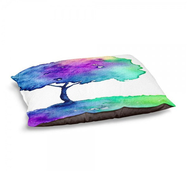 Designer Dog Bed  - Hue Tree Watercolor Painting - Fleece Cotton Cover Brazen Design Studio Dark Orchid