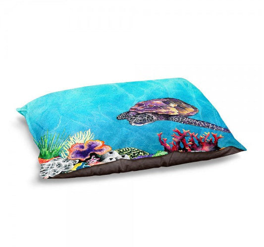 Designer Dog Bed  - Sea Turtle Ocean Watercolor Painting - Fleece Cotton Cover Brazen Design Studio Turquoise