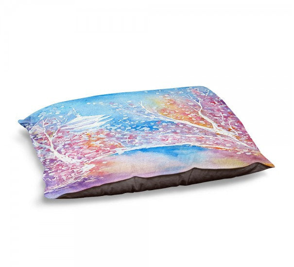 Designer Dog Bed  - Cherry Blossom Watercolor Painting - Fleece Cotton Cover Brazen Design Studio Light Steel Blue