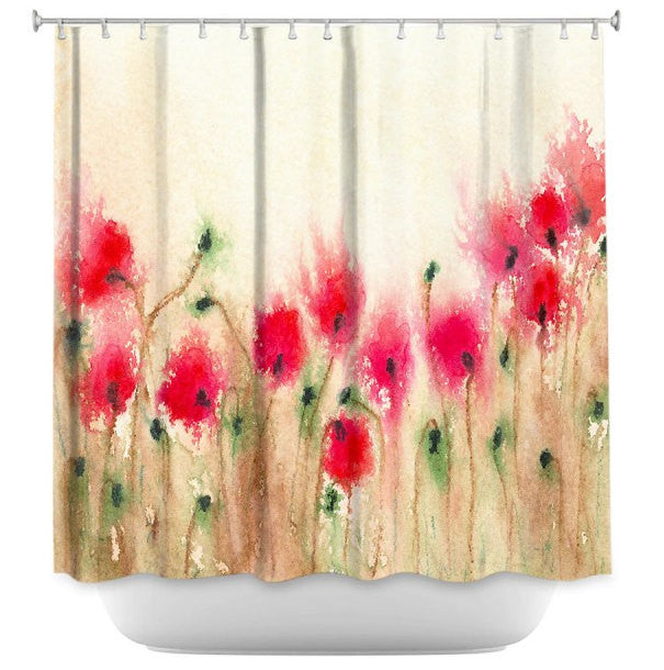 Floral Shower Curtain Fine Art Red Poppies Painting - Artistic Bathroom Decor Brazen Design Studio Firebrick