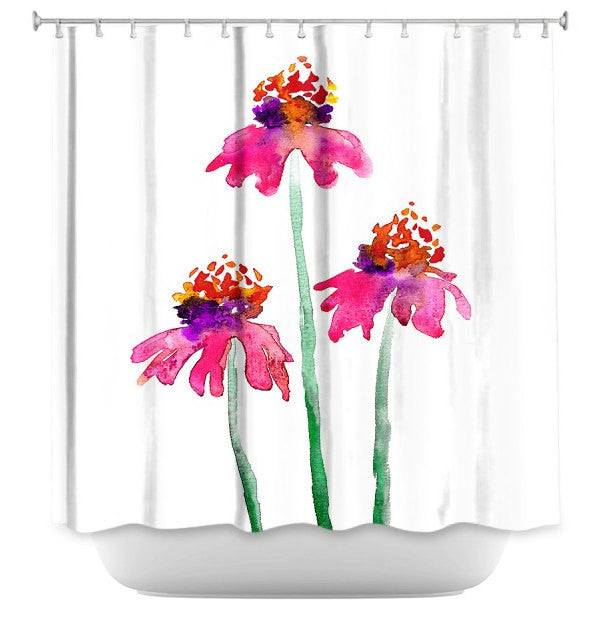Floral Shower Curtain Fine Art Pink Echinacea Painting - Artistic Bathroom Decor Brazen Design Studio Violet Red