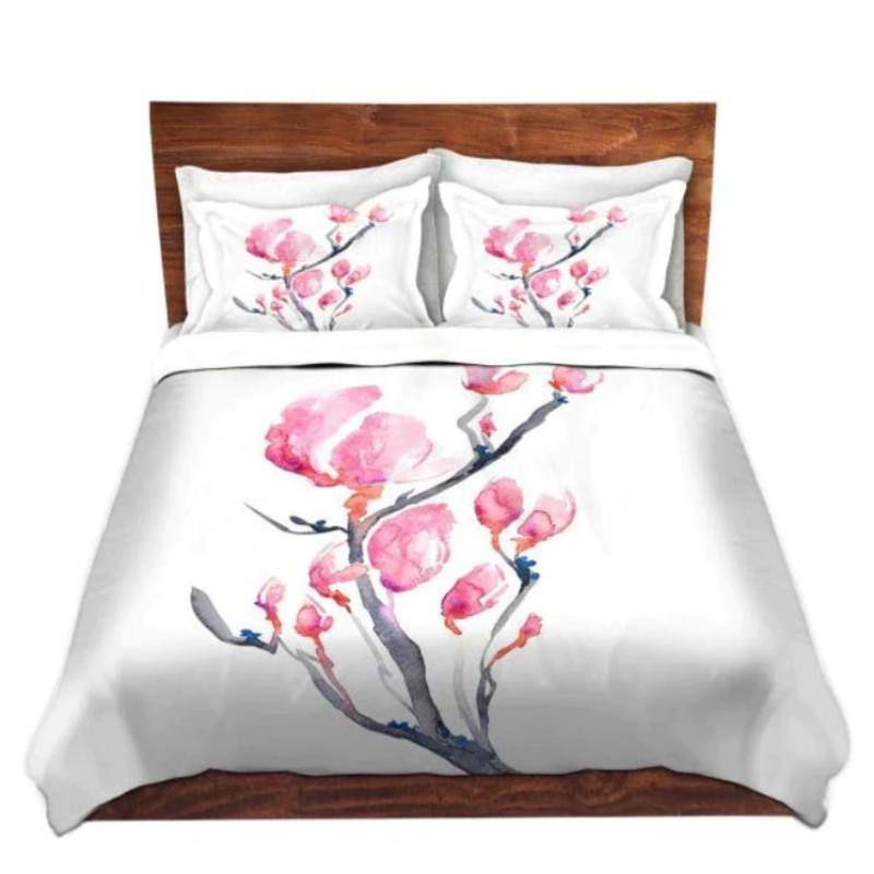 Magnolia Floral Watercolor Painting  - Modern Bedding - Duvet or Comforter Brazen Design Studio Light Pink