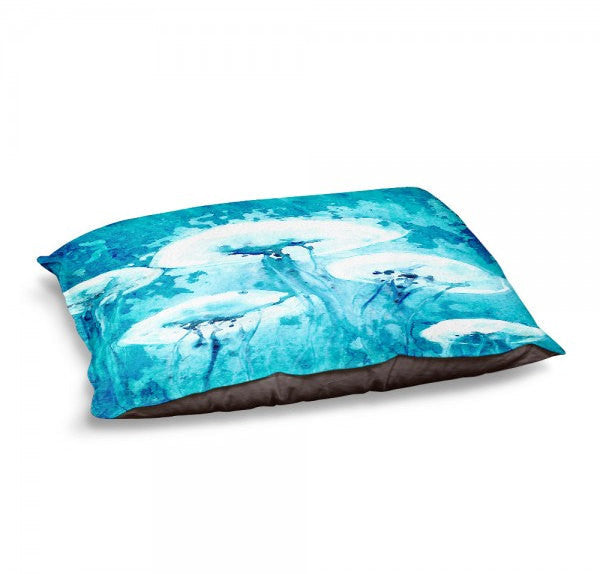 Designer Dog Bed  - Jellyfish Ocean Watercolor Painting - Fleece Cotton Cover Brazen Design Studio Medium Turquoise