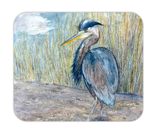 Mousepad - Great Blue Heron Wildlife Painting - Art for Home or Office Brazen Design Studio Slate Gray