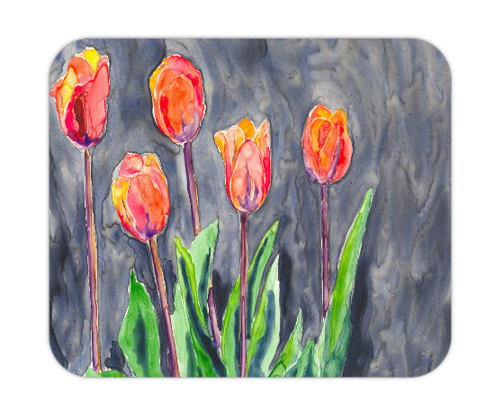 Mousepad - Orange Tulips Painting - Art for Home or Office Brazen Design Studio Slate Gray