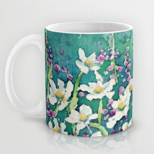 Artistic Floral Coffee Mug - Daisy Wildflowers - Kitchen Decor  Mug Drinkware Brazen Design Studio Slate Gray
