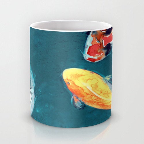 Artistic Koi Fish Coffee Mug - Kitchen Decor  Mug Drinkware Brazen Design Studio Steel Blue