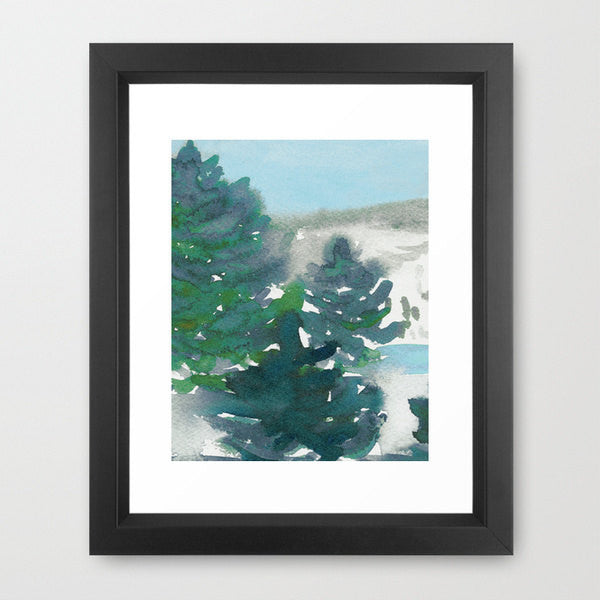Watercolor Tree Art Painting - Winter's Tale Mountain Landscape Scenic Art Print Brazen Design Studio Dark Slate Gray