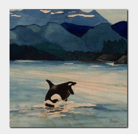 Orca Killer Whale Birchwood or Metal Art Print - Ocean Wildlife Home Decor Brazen Design Studio Rosy Brown
