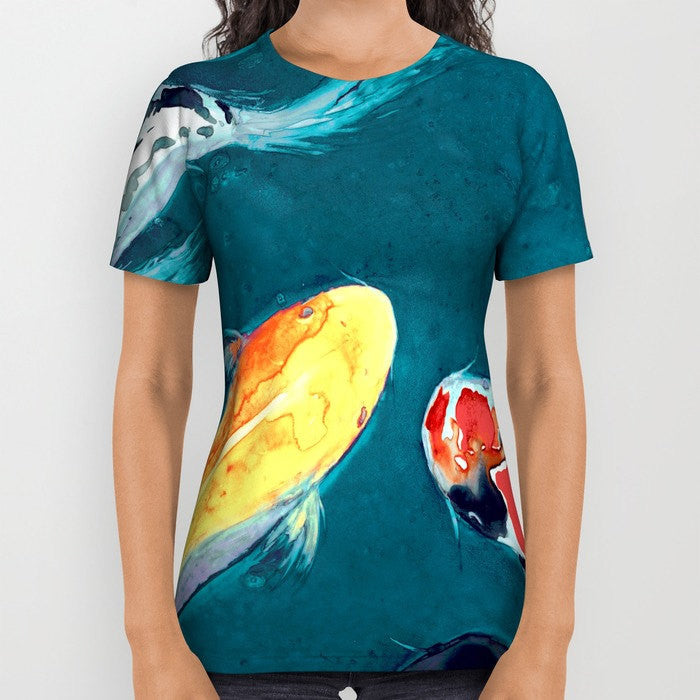 Designer Clothing - Koi Painting - Artistic All Over Printed T Shirt Brazen Design Studio Dark Slate Gray