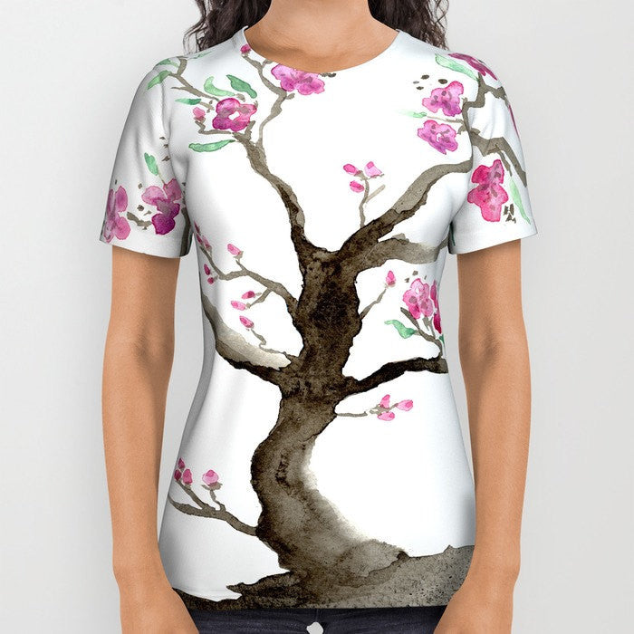 Designer Clothing - Sakura Tree Cherry Blossom Painting - Artistic All Over Printed T Shirt Brazen Design Studio Lavender