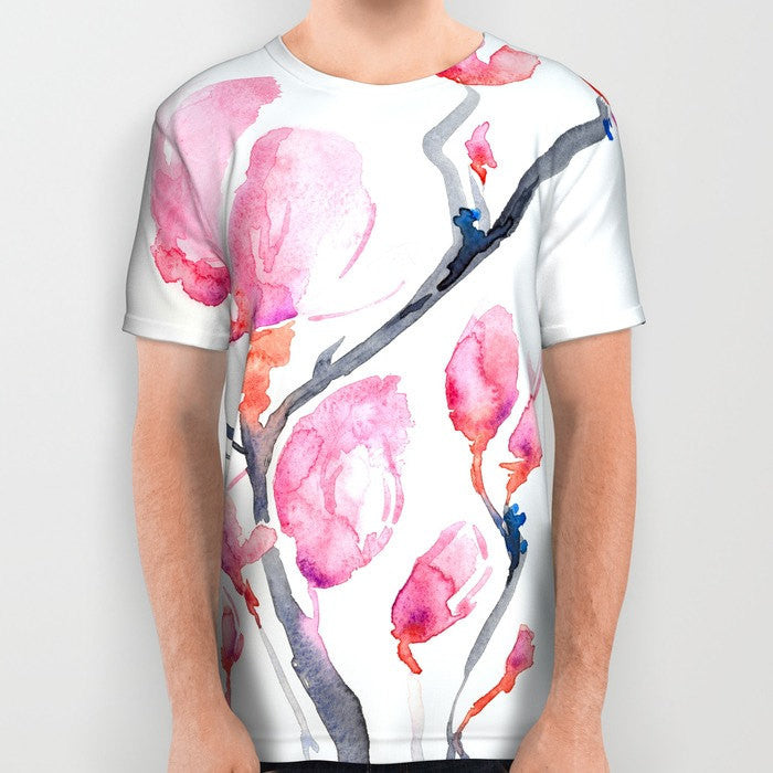 Designer Clothing - Japanese Magnolia Painting - Artistic All Over Printed T Shirt Brazen Design Studio Lavender