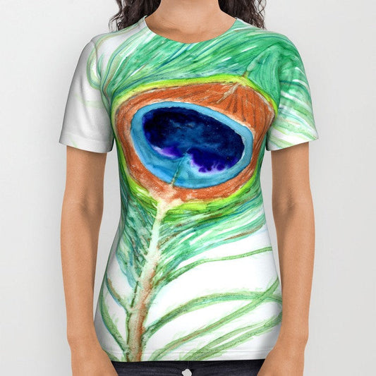Designer Clothing - Peacock Feather Painting - Artistic All Over Printed T Shirt Brazen Design Studio Lavender