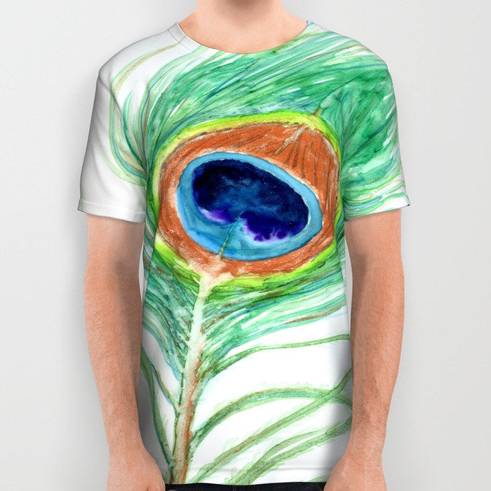 Designer Clothing - Peacock Feather Painting - Artistic All Over Printed T Shirt Brazen Design Studio Lavender