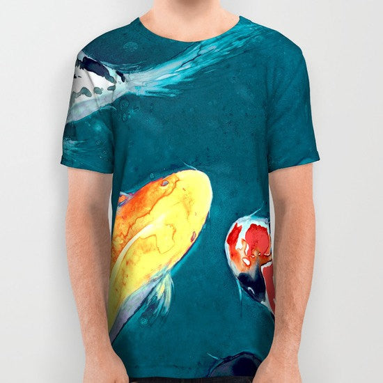 Designer Clothing - Koi Painting - Artistic All Over Printed T Shirt Brazen Design Studio Dark Slate Gray