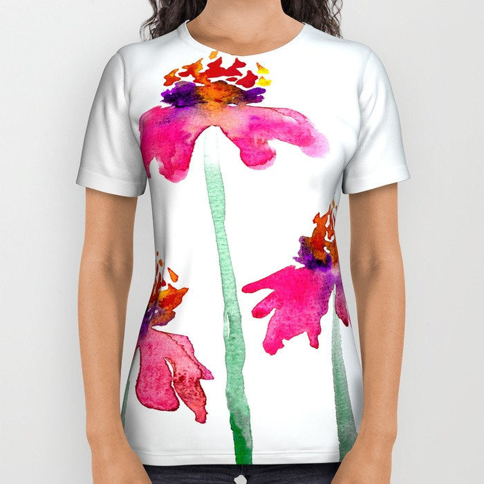 Designer Clothing - Echinacea Floral Painting - Artistic All Over Printed T Shirt Brazen Design Studio Lavender