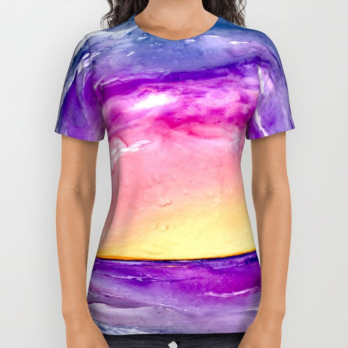 Designer Clothing - Ocean Painting - Artistic All Over Printed T Shirt Brazen Design Studio Lavender