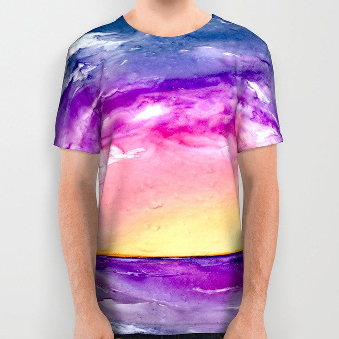 Designer Clothing - Ocean Painting - Artistic All Over Printed T Shirt Brazen Design Studio Lavender
