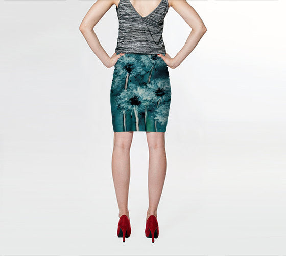 Designer Clothing - Dandelion Floral Painting - Printed Pencil Skirt Brazen Design Studio Dark Slate Gray