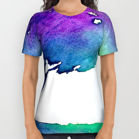 Designer Clothing - Hue Tree Painting - Artistic All Over Printed T Shirt Brazen Design Studio Lavender