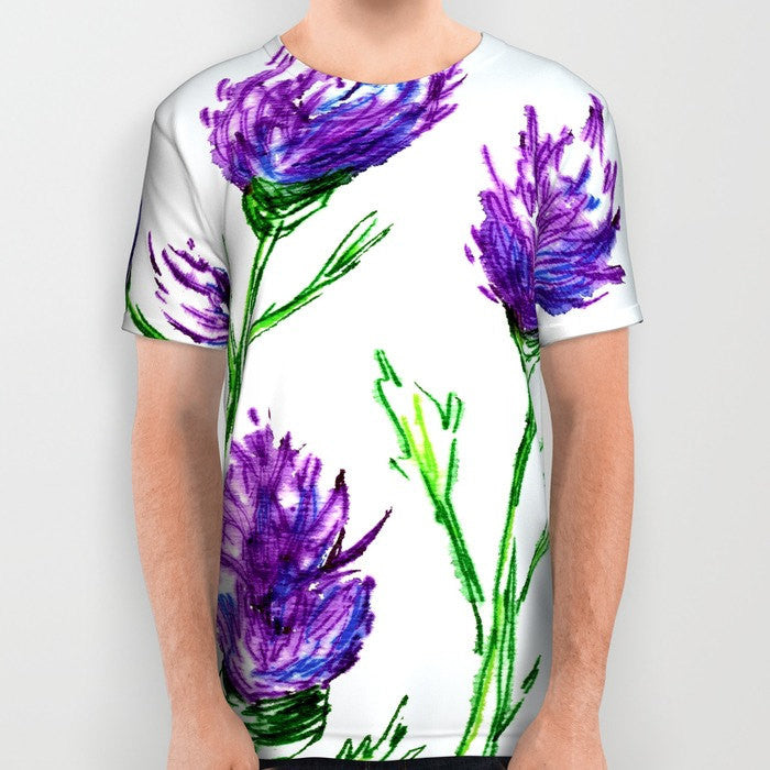 Designer Clothing - Floral Clover Painting - Artistic All Over Printed T Shirt Brazen Design Studio White Smoke