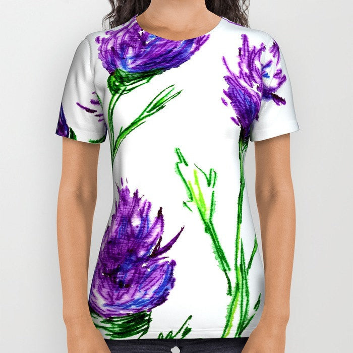 Designer Clothing - Floral Clover Painting - Artistic All Over Printed T Shirt Brazen Design Studio White Smoke