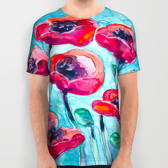 Designer Clothing - Poppy Floral Painting - Artistic All Over Printed T Shirt Brazen Design Studio Lavender