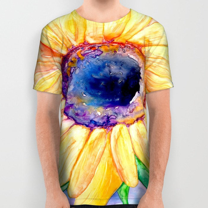 Designer Clothing - Sunflower Painting - Artistic All Over Printed T Shirt Brazen Design Studio Lavender