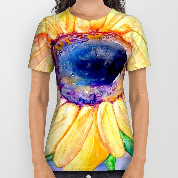 Designer Clothing - Sunflower Painting - Artistic All Over Printed T Shirt Brazen Design Studio Lavender