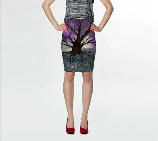 Designer Clothing - Tree of Life Painting - Printed Pencil Skirt Brazen Design Studio Dark Slate Gray