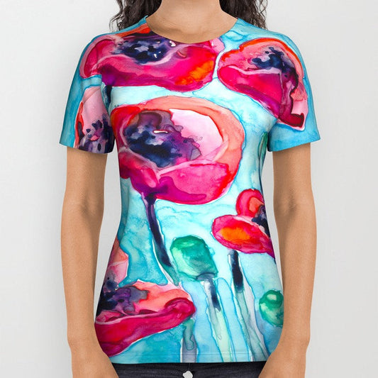 Designer Clothing - Poppy Floral Painting - Artistic All Over Printed T Shirt Brazen Design Studio Lavender