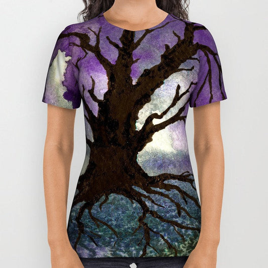 Designer Clothing - Tree of Life Painting - Artistic All Over Printed T Shirt Brazen Design Studio Lavender