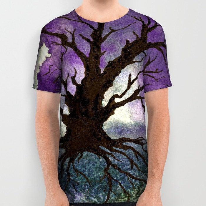 Designer Clothing - Tree of Life Painting - Artistic All Over Printed T Shirt Brazen Design Studio Lavender