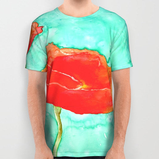 Designer Clothing - Red Poppy Floral Painting - Artistic All Over Printed T Shirt Brazen Design Studio Tomato