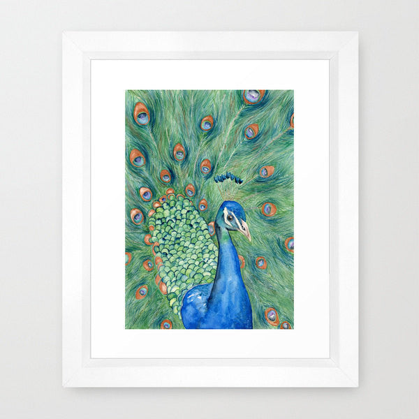 Watercolor Painting - Peacock Art - Wildlife Bird Art Print - Canvas or Paper Print Brazen Design Studio Dark Sea Green