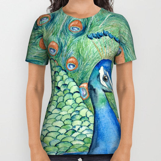 Designer Clothing - Peacock Painting - Artistic All Over Printed T Shirt Brazen Design Studio Lavender