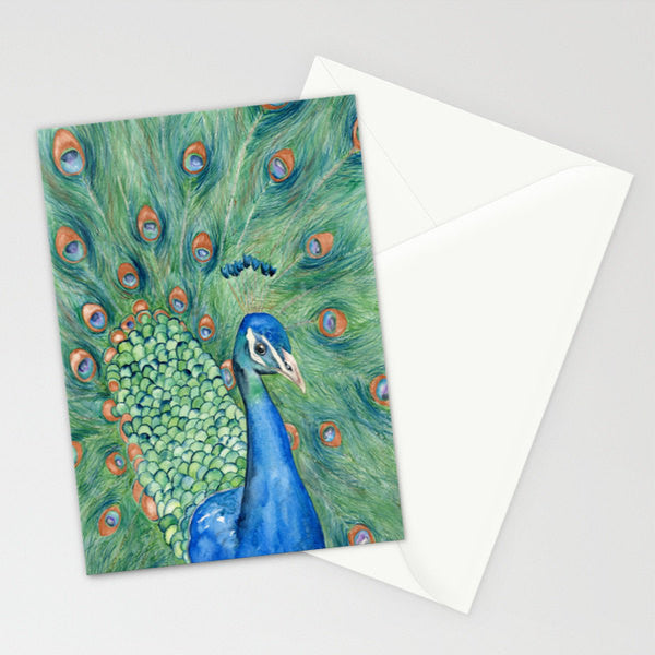 Peacock Watercolor Painting - Wildlife Bird Art Card Brazen Design Studio Dark Sea Green