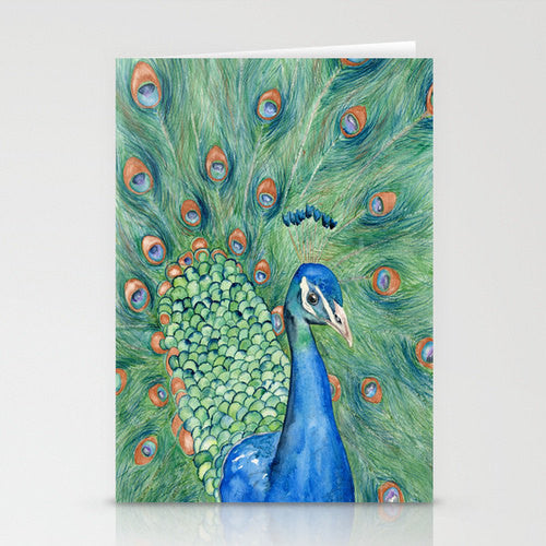 Peacock Watercolor Painting - Wildlife Bird Art Card Brazen Design Studio Dark Sea Green