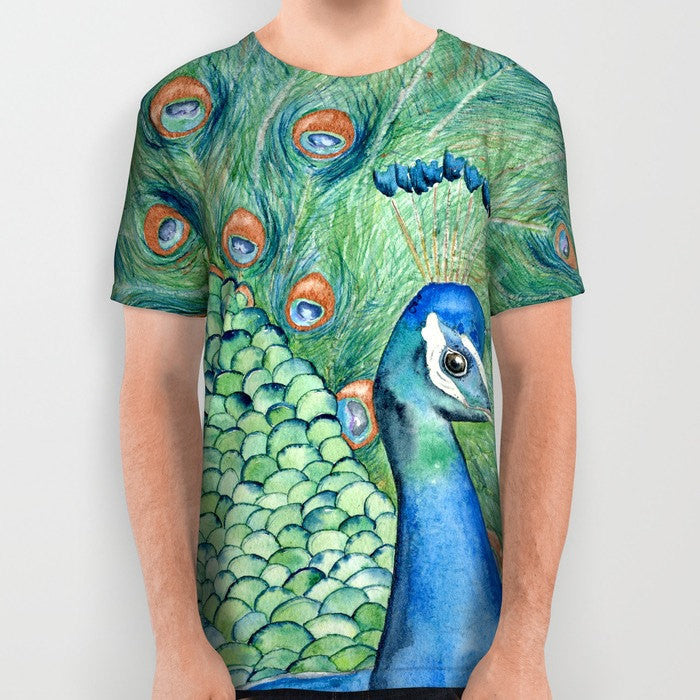 Designer Clothing - Peacock Painting - Artistic All Over Printed T Shirt Brazen Design Studio Lavender