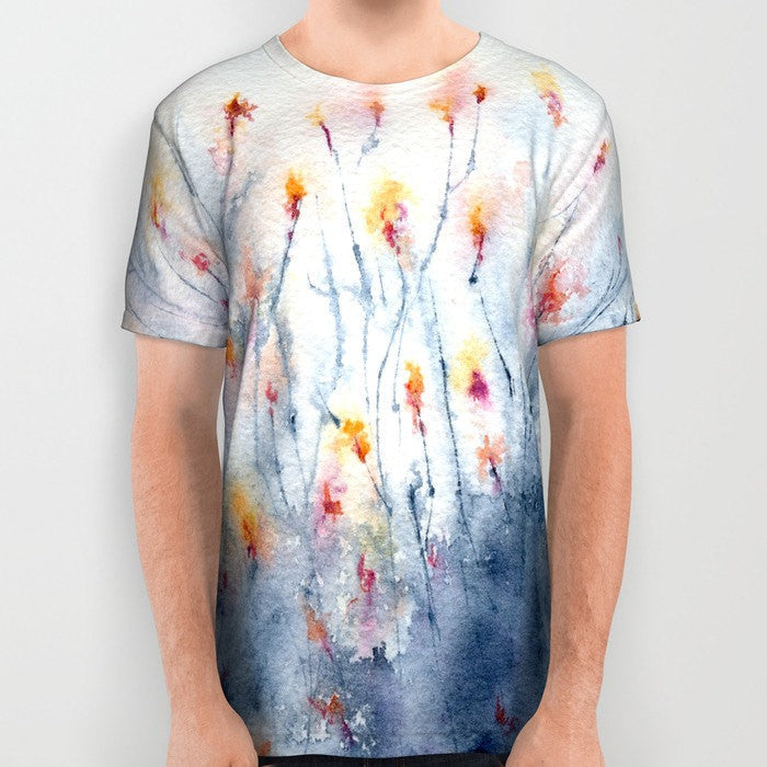 Designer Clothing - Wildflowers Floral Painting - Artistic All Over Printed T Shirt Brazen Design Studio Lavender