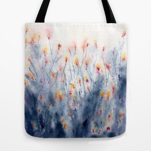 Art Tote Bag - Wildflowers Watercolor Painting - Shopping Bag Brazen Design Studio Gray