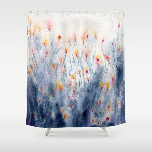 Shower Curtain - Wildflowers Painting - Artistic Bathroom - Colorful Modern Vibrant Bathroom Decor Brazen Design Studio Slate Gray