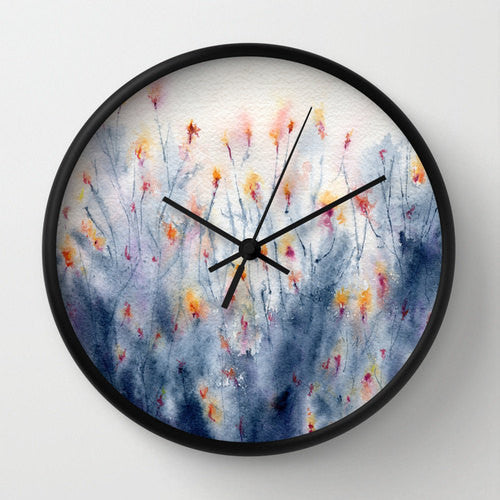 Wildflowers Wall Clock - Kitchen Clock Modern Decor Wall Clock - Floral Painting Brazen Design Studio Slate Gray