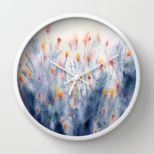 Wildflowers Wall Clock - Kitchen Clock Modern Decor Wall Clock - Floral Painting Brazen Design Studio Slate Gray