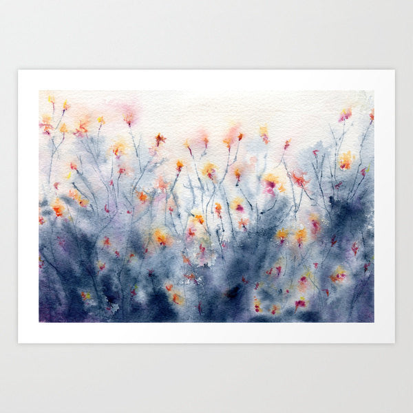 Floral Watercolor Painting - Wildflowers Art Print Wall Art Home Decor Brazen Design Studio Slate Gray