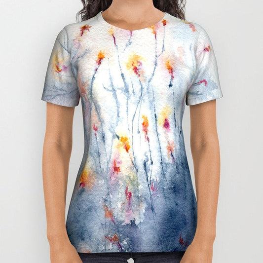Designer Clothing - Wildflowers Floral Painting - Artistic All Over Printed T Shirt Brazen Design Studio Lavender