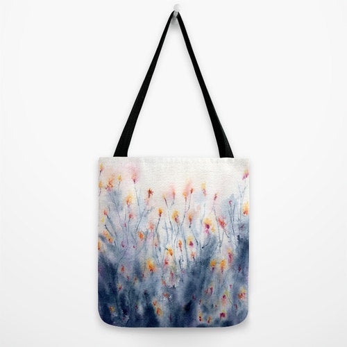 Art Tote Bag - Wildflowers Watercolor Painting - Shopping Bag Brazen Design Studio Gray
